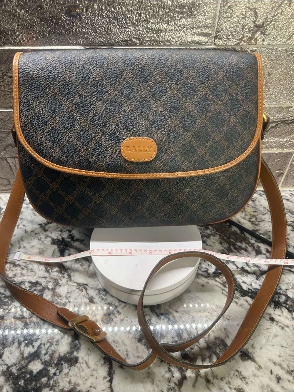 BALLY Brown and Tan leather Monogram Crossbody Bag Flap EUC